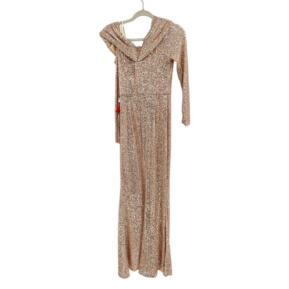 Mac Duggal 26596 Rose Gold Sequined Drop Shoulder Long Sleeve Jumpsuit 2 NWT - Picture 7 of 7